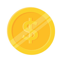 Golden dollar icon. Gold coin isolated on white background. Flat vector illustration of coin with currency symbol