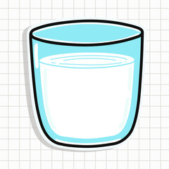 Cute glass of milk sticker character. Vector hand drawn cartoon kawaii character illustration icon. Fun glass of milk sticker character concept