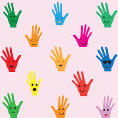 Obraz premium Hands with faces expressing different human emotions