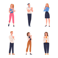 People Character Standing and Clapping Their Hands as Applause and Ovation Gesture Vector Illustration Set