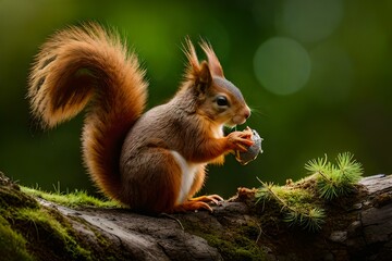 Naklejka na ściany i meble squirrel on a tree by AI generating