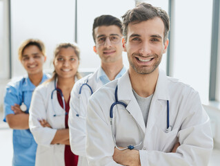 Fototapeta premium portrait of a multiethnic group of doctors standing in a row