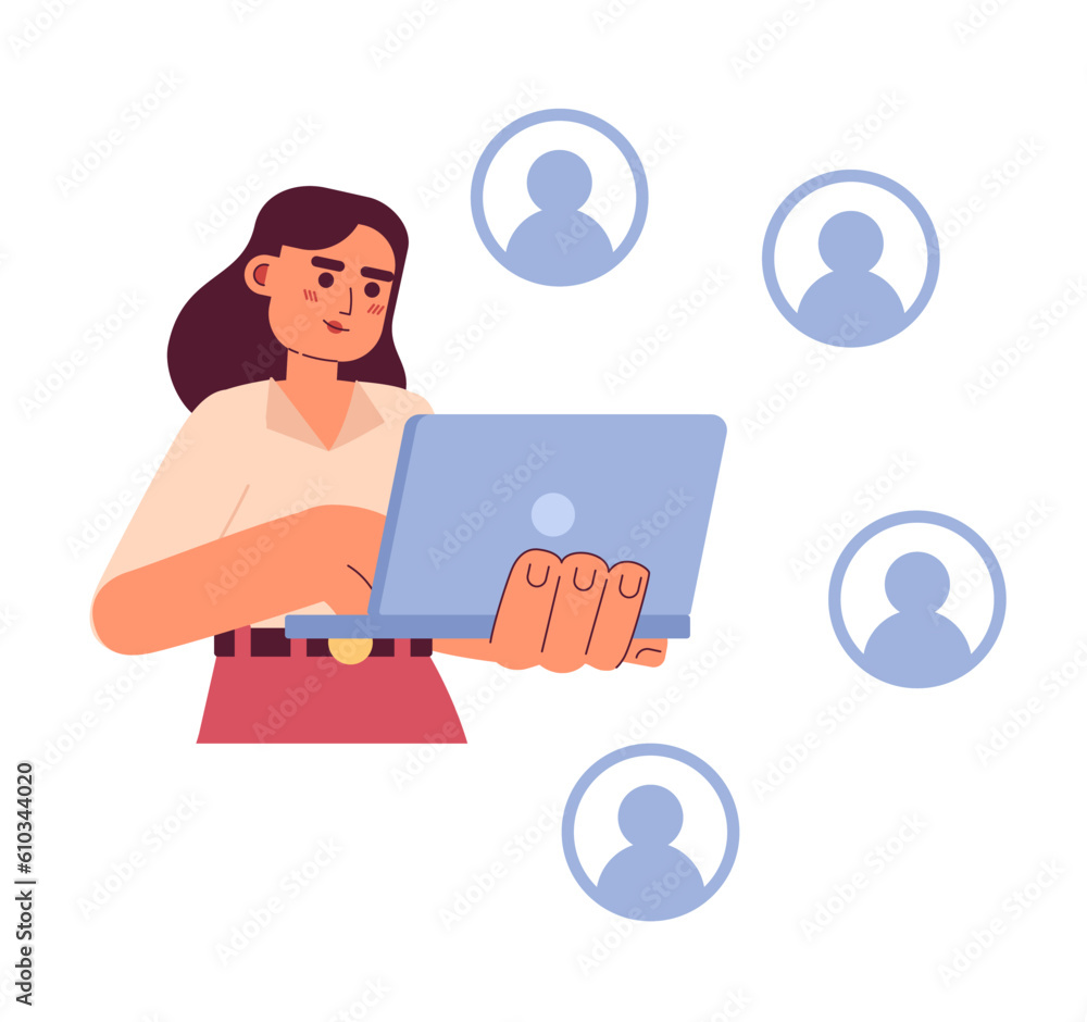 Aufkleber communicating virtually with business clients flat concept vector spot illustration. social media sp