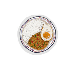 Kra Pao with fried egg Thai Asian Food hand-drawn doodle png with transparent background