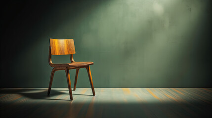 A chair standing infront of a minimalistic backround, dynamic lighting, polished and professional appearance