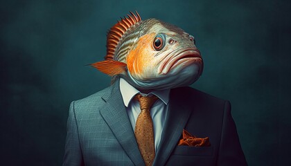 Fototapeta na wymiar Portrait of fish in a business suit