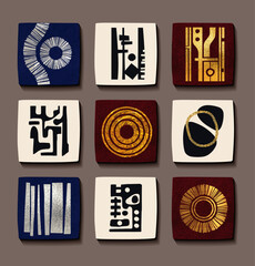 Modern 3d wall frames. golden, black shapes, and golden lines and spheres. No gradient, Minimalist design poster for wall home decoration.