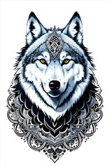 wolf head illustration with ornament. ai generative.