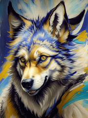 Generative Ai, AI Generated art, The majestic oil painting wolf , brushstrokes iIllustration, fluidity of watercolor, beautiful wolf oil painting, watercolor wolf, oil painting animal 