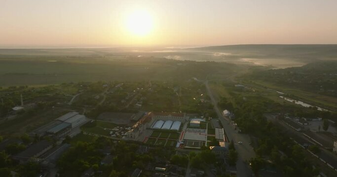 aerial view of mimi castle with red carpet during sunrise after EPC Summits in moldova
