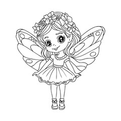 beautiful princess fairy tinkerbell with buttlerfly coloring page