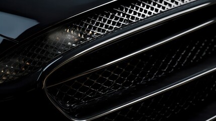 Luxury black car a close-up of the front grille - obrazy, fototapety, plakaty
