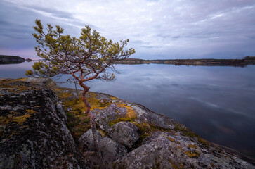 Twilight on Lake Ladoga. Ladoga Skerries National Park. Karelia, Russia