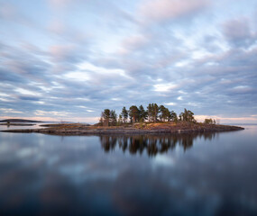 Twilight on Lake Ladoga. Ladoga Skerries National Park. Karelia, Russia
