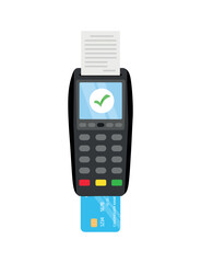 Concept of approved credit card payment POS terminal. Payment using a credit card machine, confirmed payment