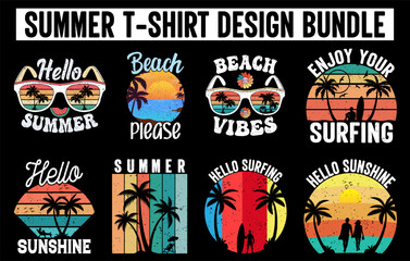 MobileSummer vintage t shirt design bundle, Summer Tee design vector set, Summer Beach Vacation T Shirts set, Summer Surfing T Shirt collection