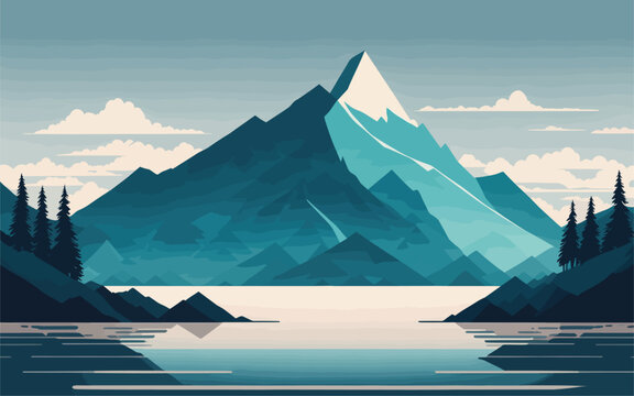 vector background image that evokes a sense of serenity and balance through minimalistic depictions of natural elements like a solitary mountain peak surrounded by calm water, symbolizing strength