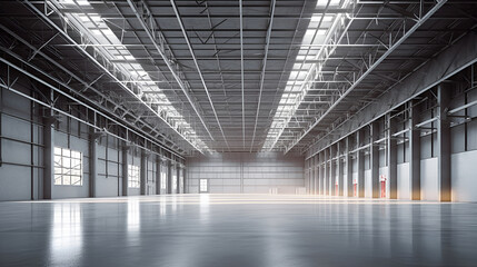 nterior of an empty warehouse. 3D Illustration - obrazy, fototapety, plakaty