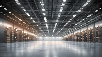 nterior of an empty warehouse. 3D Illustration