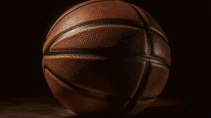 Dark and moody close up shot of a basketball, high detail.