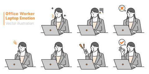 A collection of work emojis icons using office workers and office workers laptops