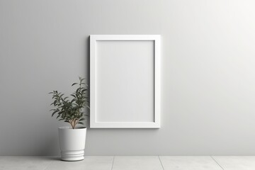 White Frame Mockup Mounted In A Wall. Generative AI