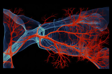 Arteriography, Radiographic examination of blood vessels using a contrast dye injected into the arteries, created with Generative AI - obrazy, fototapety, plakaty