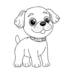 Children's coloring book dog. Coloring book with cute cartoon puppy animal. Vector illustration.