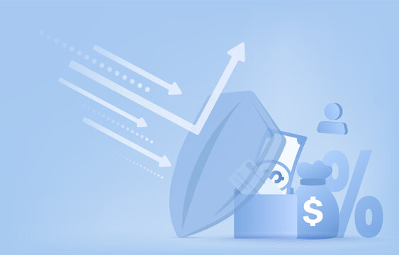 Protection concept. Safeguarding financial, insurance, and other sensitive information. Protecting valuable data and assets. Flat vector illustration with copy space.