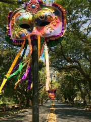 Close up of mask during Carnival celebration in Panaji, Goa, India.