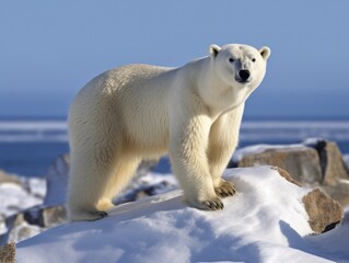 Naklejka na ściany i meble Polar Bear in the arctic habitat Generative AI
