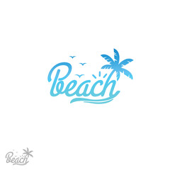 Fototapeta na wymiar BEACH Wordmark Logo - beach symbols fused on the letters.