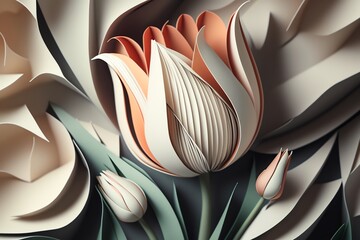Tulips flower background. Beautiful paper tulip close up. Generative AI