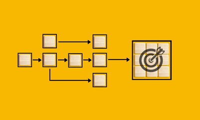 Business achievement, Wooden cubes with target icon
