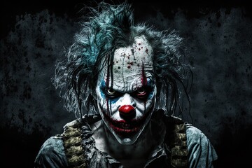 close-up of a horror clown on a dark background. AI generated - obrazy, fototapety, plakaty
