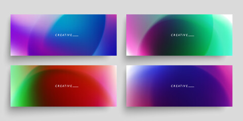 Fototapeta premium Set of blurred multicolored horizontal banners with bright color gradients. Defocused abstract vibrant templates collection for creative graphic design. Vector illustration.