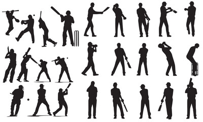 Fototapeta na wymiar A set of silhouette cricket player vector illustration set