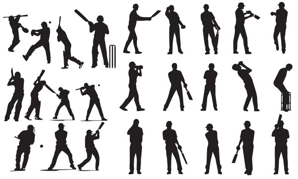 A set of silhouette cricket player vector illustration set