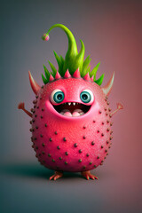 Fototapeta premium Cute Cartoon dragon fruit Character. Generative Ai