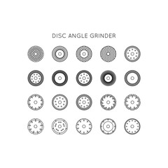 Fototapeta na wymiar Diamond discs icons set. Discs for angle grinders. Cutting, metal, wood, concrete, granite, ceramics, asphalt, laminate.