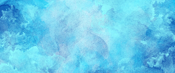 Blue watercolor vector art background for cards, flyer, poster, banner and cover design. Clouds, heaven, sky. Hand drawn Christmas illustration for your design. Watercolour texture. Ice. Cold