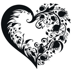 decorative hearts, black and white. Vector illustration