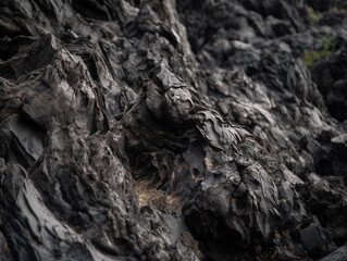 Foto von verbrannten schwarzen Felsen und Erde: Assoziierte naturinspirierte Tarnung, Zeugnis der Naturkraft, Generative AI