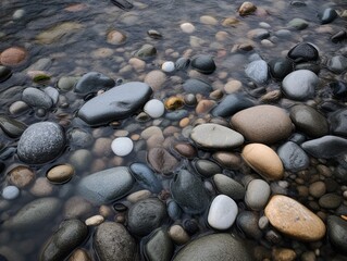 Kieselstein-Textur: Steine in unterschiedlichen Farben, vielf&auml;ltige Palette, nat&uuml;rliche Sch&ouml;nheit, einzigartige Muster