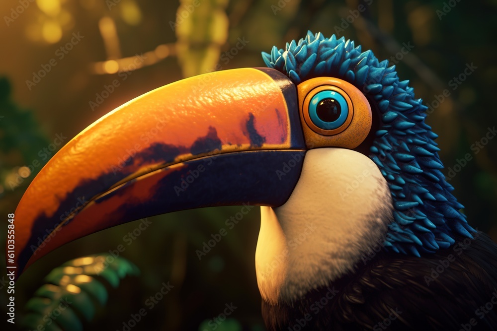 Poster a close-up view of a bird with a disproportionately big beak generative ai