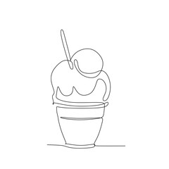 Continuous one line drawing ice cream in a cup. Vector illustration for food concept design