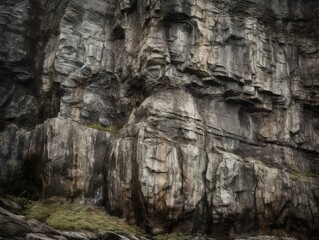 Fototapeta premium Ungezähmte Natur: Steinige, geröllartige Felswand mit rauer, grauer Oberfläche und kantiger Struktur - ein Sinnbild der Wildheit und Stärke der Natur