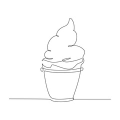 Continuous one line drawing ice cream in a cup. Vector illustration  for food concept design