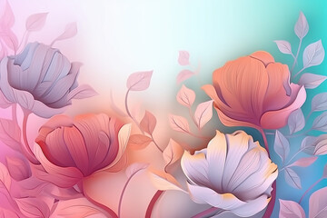 Colorful gradient background with organic pastel flowers, created with Generative AI