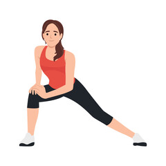 Woman doing Hip Flexor Stretches to Release Tightness and Gain Flexibility in Your Hips. Flat vector illustration isolated on white background